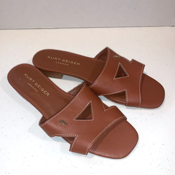 Kurt Geiger Womens Slides Slip On Shoes Size 40 9 US Brown Resort Vacation Flats - Picture 1 of 7